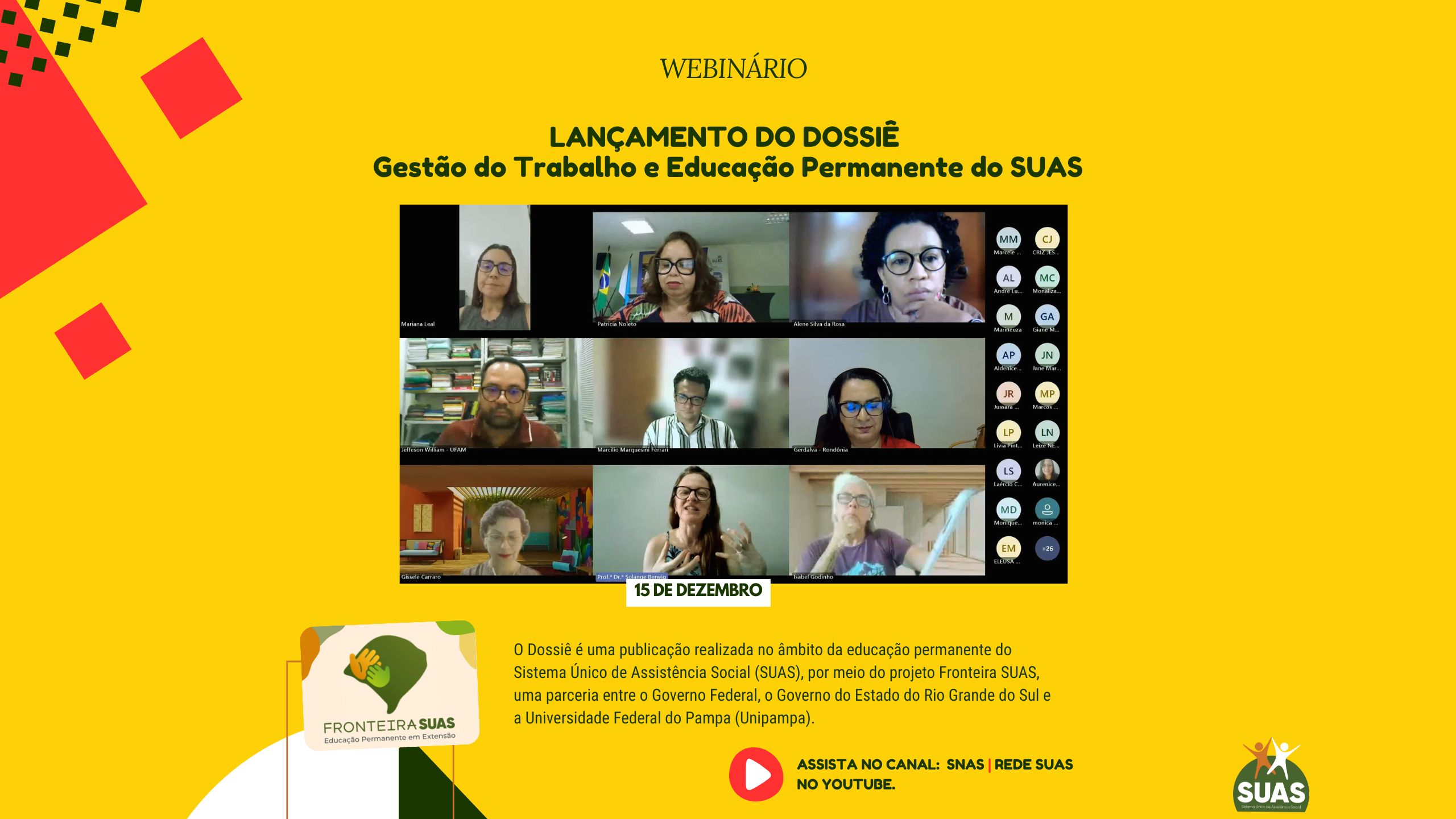 Dossiê sobre Gestão do Trabalho e Educação Permanente no SUAS é lançado em webinário